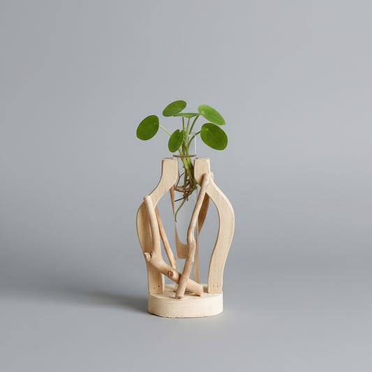 Natural Wooden Vase | Unique Plant Decoration